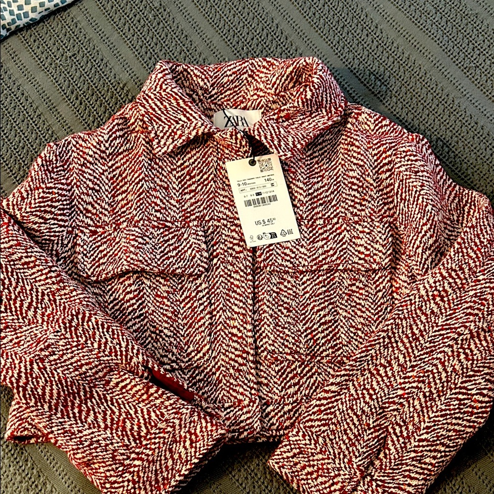 Zara Red & White (NWT) Girl’s Herringbone Tweed Jkt - Sz 9 - 10 yrs old 

140 cm
